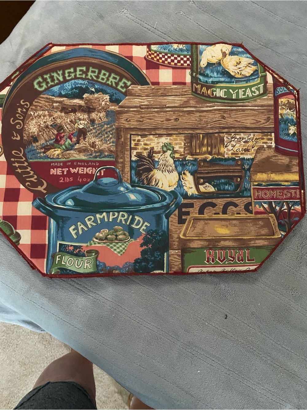 Source Unknown Red & Blue Farmhouse Placemat with Vintage Kitchen Print